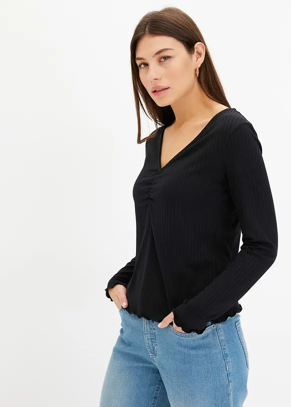 Geribd shirt met V-hals, bonprix