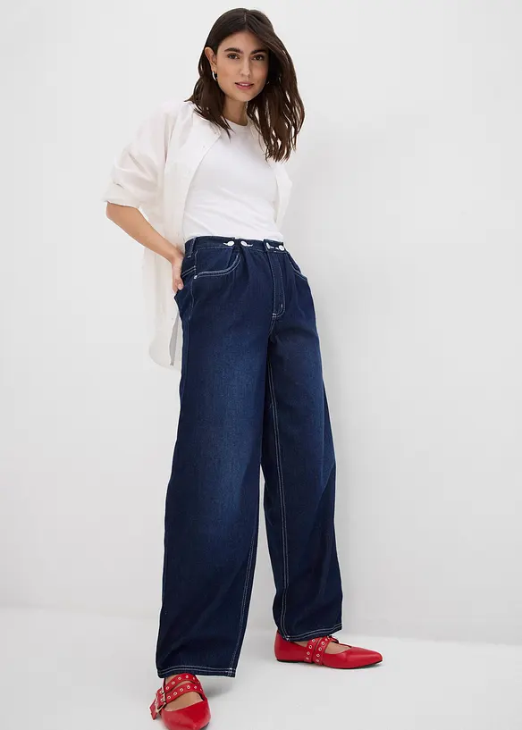 Ballonjeans met knopen, mid waist, bonprix