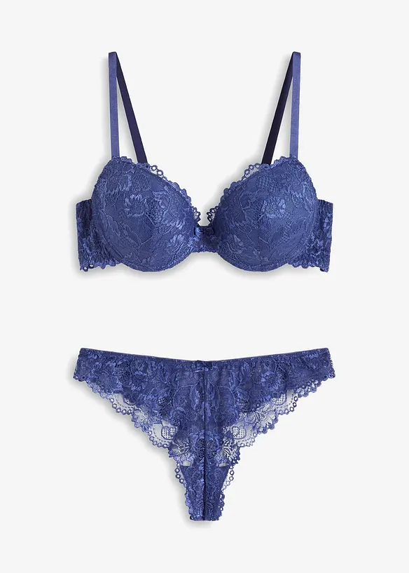 Voorgevormde bh met beugels + string van zachte kant (2-dlg. set), bonprix