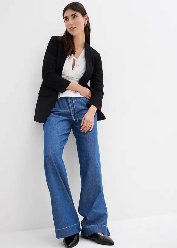 Wide leg jeans mid waist met comfortband, bonprix