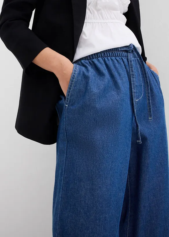Wide leg jeans mid waist met comfortband, bonprix