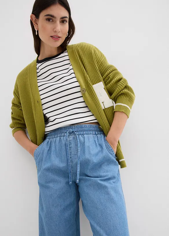 Wide leg jeans mid waist met comfortband, bonprix