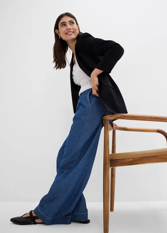 Wide leg jeans mid waist met comfortband, bonprix