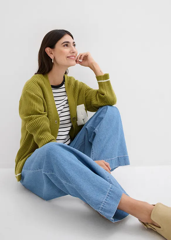 Wide leg jeans mid waist met comfortband, bonprix