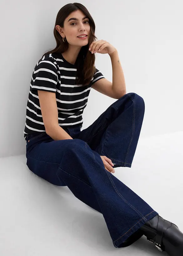 Wide leg jeans, high waist, low stretch, bonprix