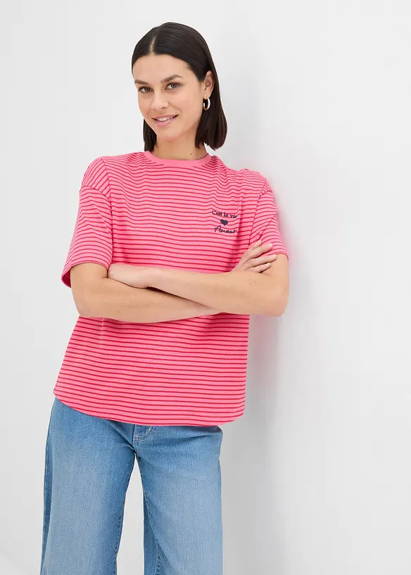 Gestreept T-shirt met borduursel, bonprix