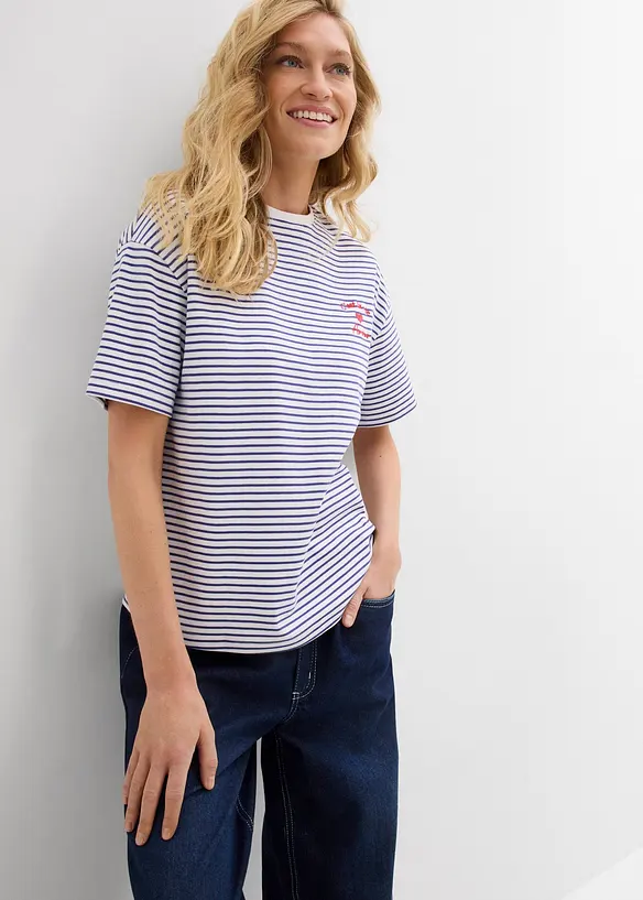 Gestreept T-shirt met borduursel, bonprix