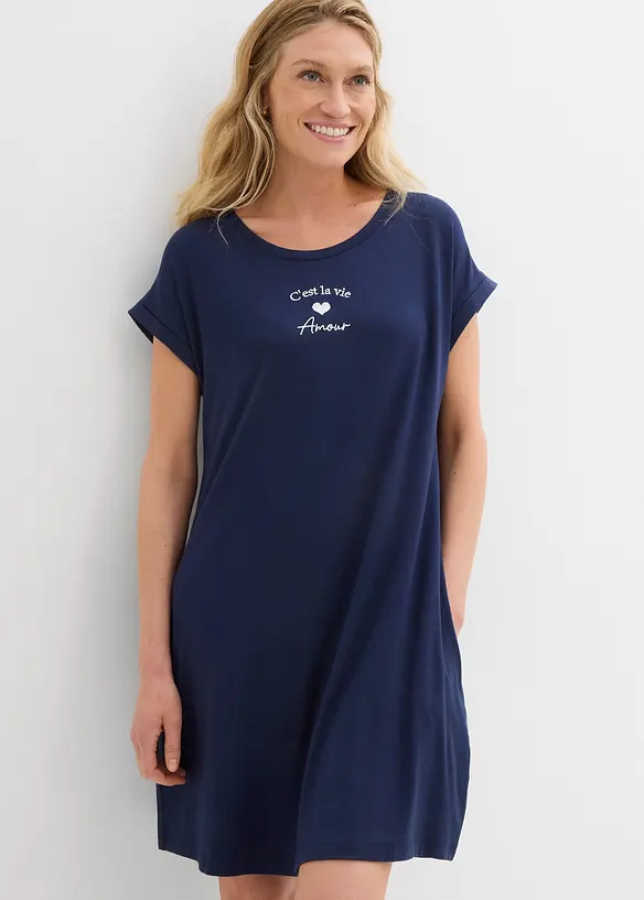Jersey jurk met borduursel van een vicose-elastanmix, bonprix