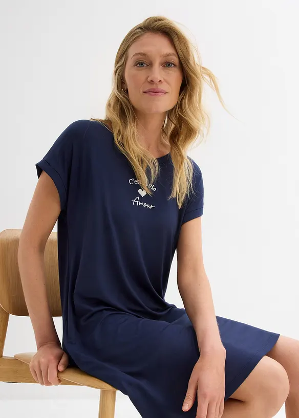 Jersey jurk met borduursel van een vicose-elastanmix, bonprix
