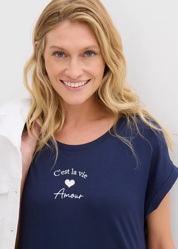 Jersey jurk met borduursel van een vicose-elastanmix, bonprix