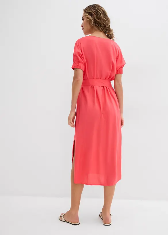 Midi jurk met elastische boorden aan de mouwen en riem, bonprix