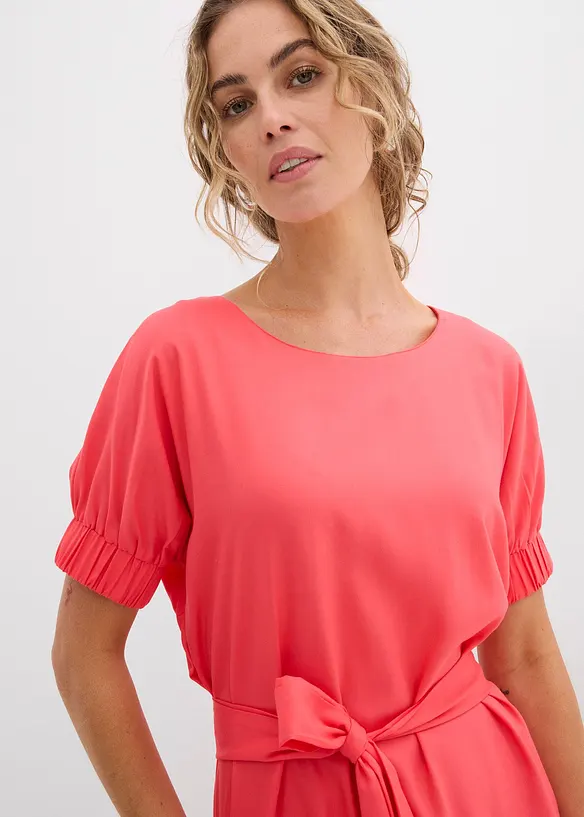 Midi jurk met elastische boorden aan de mouwen en riem, bonprix