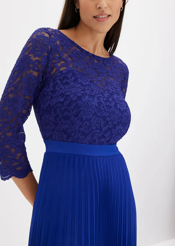 Chiffon jurk met kant en plissérok, bonprix