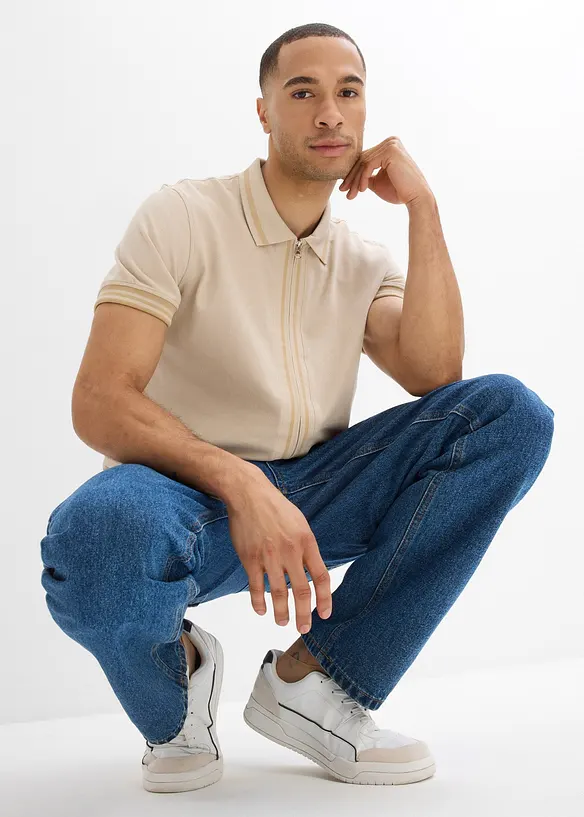 Piqué poloshirt met ritssluiting van katoen, bonprix