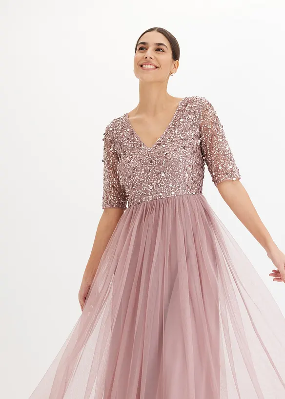 Maxi jurk met paillettenborduursel, bonprix