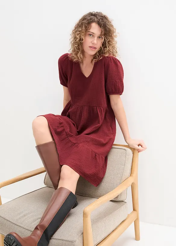 Oversized katoenen jurk van mousseline, bonprix