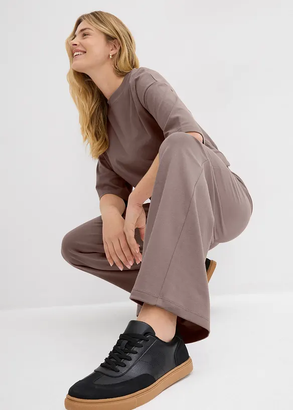 Wijde jersey broek van interlock, bonprix