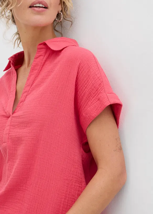 Blouse met korte mouwen van luchtige mousseline, bonprix