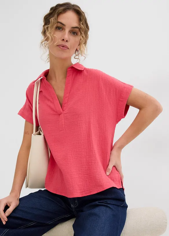 Blouse met korte mouwen van luchtige mousseline, bonprix