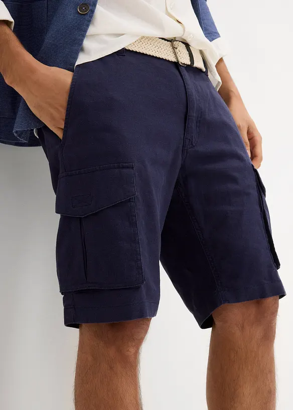 Cargo bermuda met linnen en riem, regular fit, bonprix