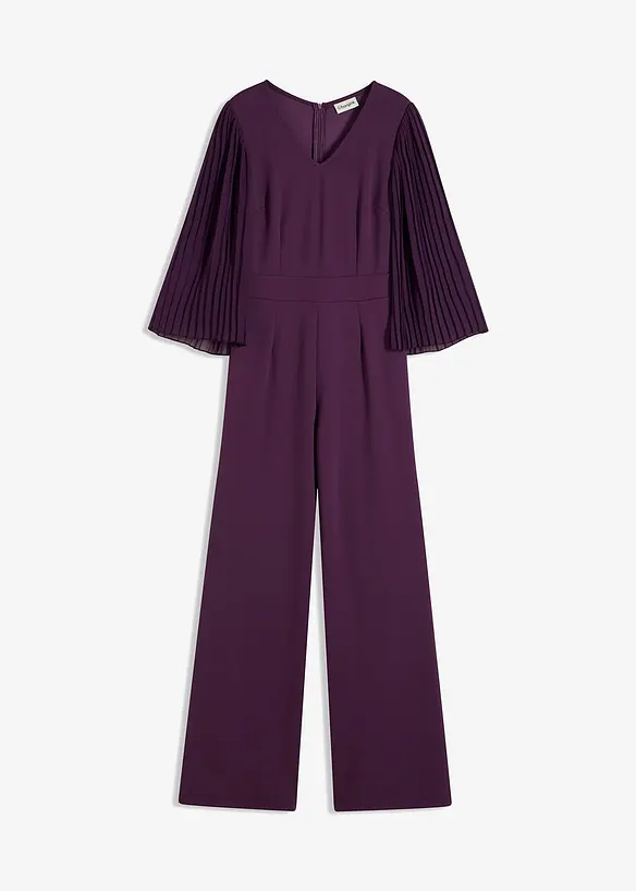 Jersey jumpsuit met plissé mouwen van fijn chiffon, bonprix
