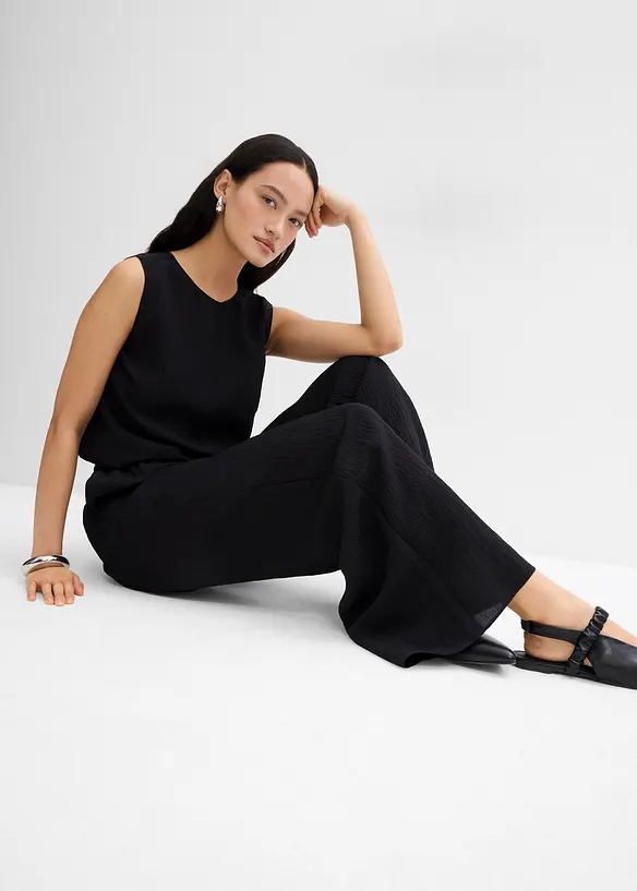 Broek van gestructureerde viscosemix, bonprix