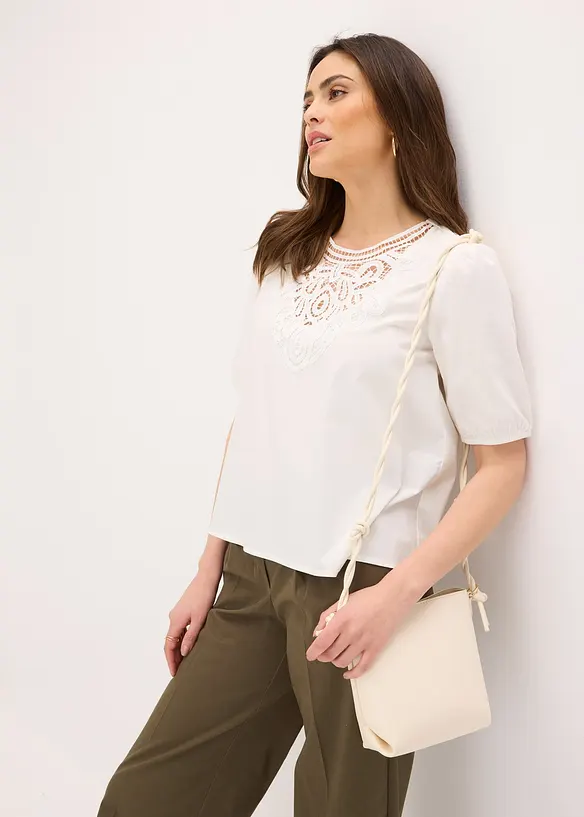 Blouse met korte mouwen en kant, bonprix