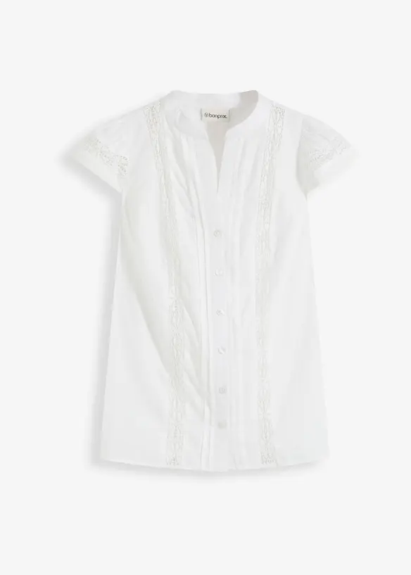 Blousetop met broderie anglaise van puur katoen, bonprix