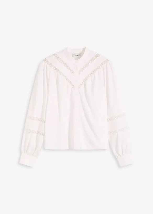 Blouse met linnen en gehaakte inzetstukken, bonprix