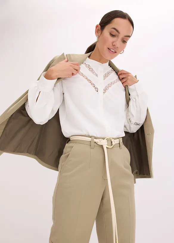 Blouse met linnen en gehaakte inzetstukken, bonprix