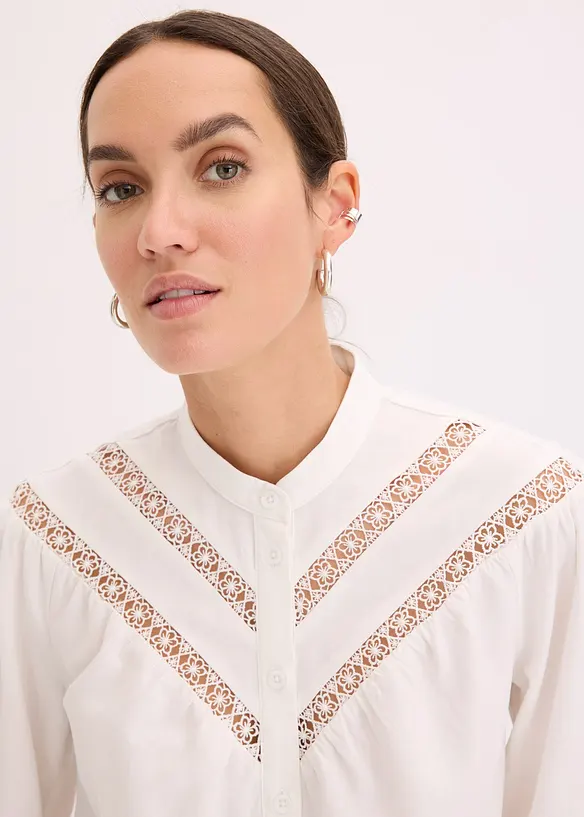 Blouse met linnen en gehaakte inzetstukken, bonprix