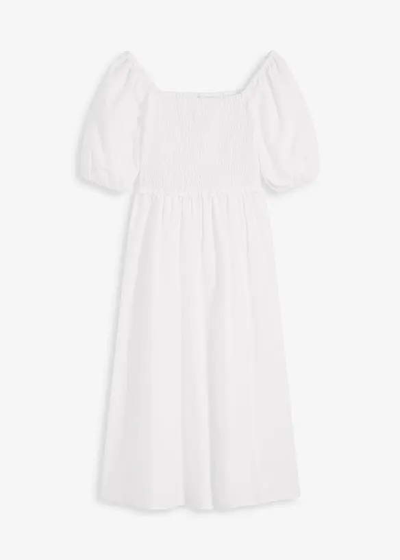 Midi jurk met pofmouwen en gesmokt detail, bonprix