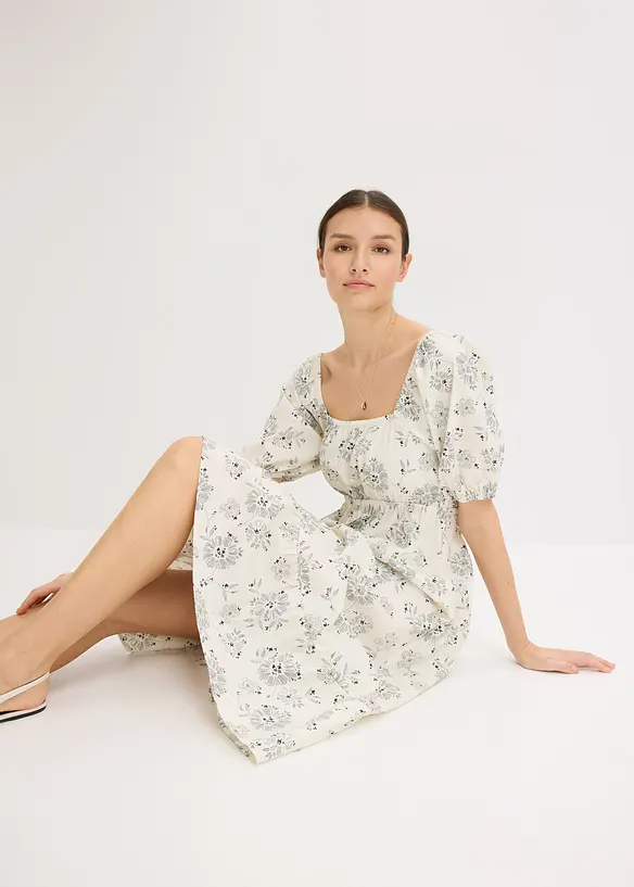 Midi jurk met pofmouwen, bonprix
