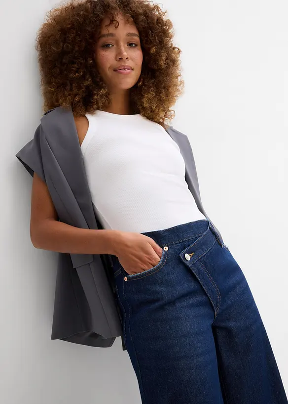 Wide leg jeans, mid waist, low stretch, bonprix