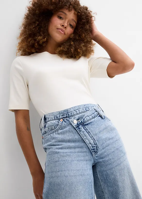 Wide leg jeans, mid waist, low stretch, bonprix