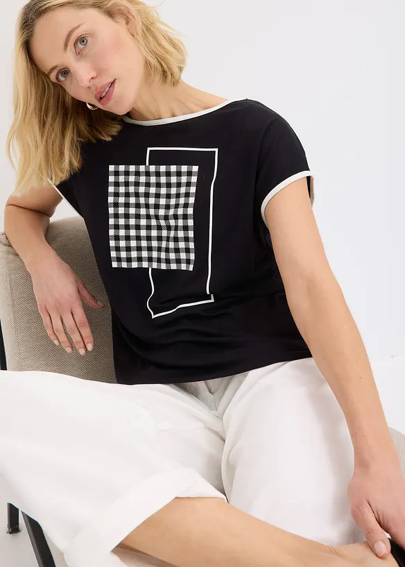 Shirt met opvallende print en biezen in een contrastkleur, bonprix