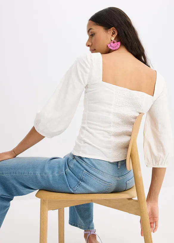 Blouse met pofmouwen en gesmokt detail, bonprix