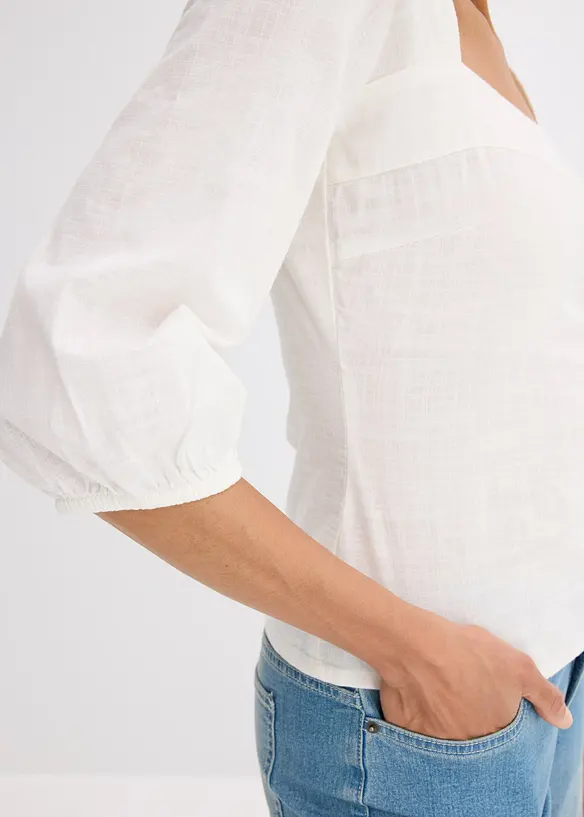 Blouse met pofmouwen en gesmokt detail, bonprix