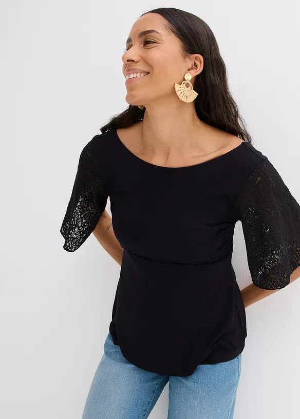 Shirt met kanten mouwen, bonprix