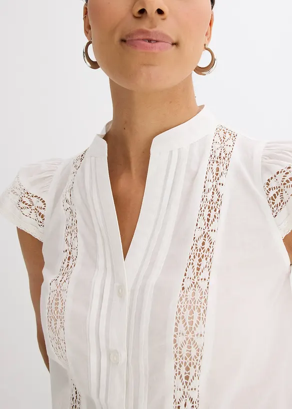 Blousetop met broderie anglaise van puur katoen, bonprix