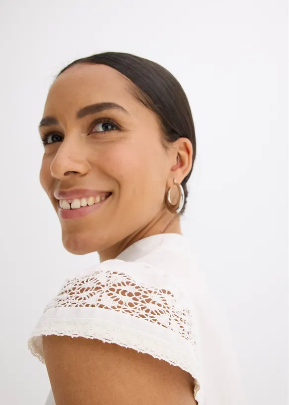 Blousetop met broderie anglaise van puur katoen, bonprix