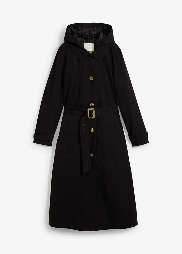Kuitlange jas in trenchcoat stijl met afneembare capuchon, bonprix