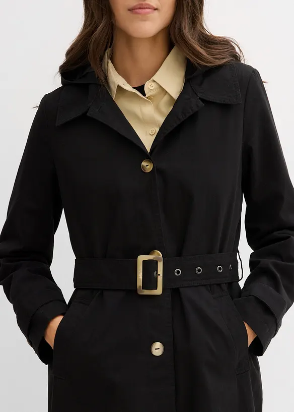 Kuitlange jas in trenchcoat stijl met afneembare capuchon, bonprix