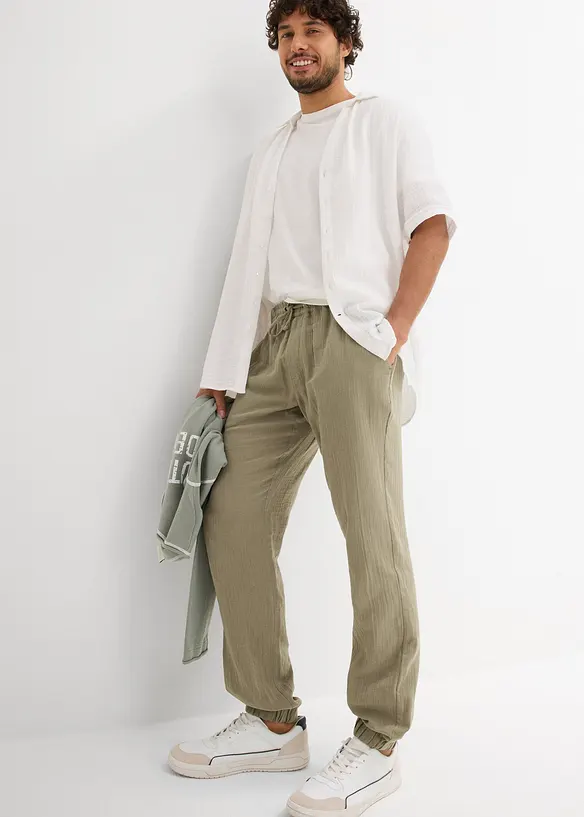 Regular fit instapbroek van mousseline, tapered, bonprix
