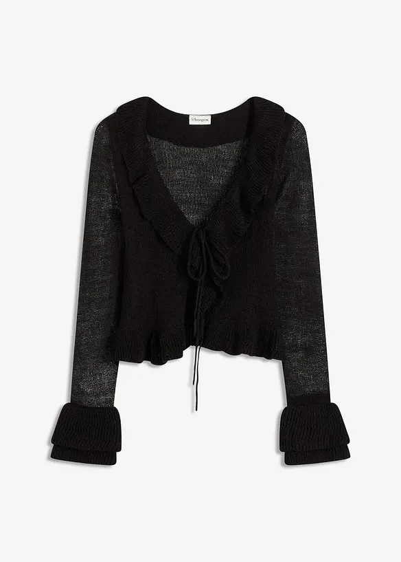 Fijn gebreid vest met ruches, bonprix