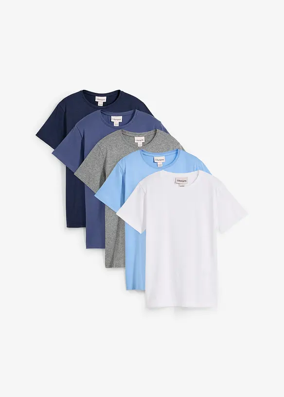 T-shirt van puur katoen (set van 5), bonprix