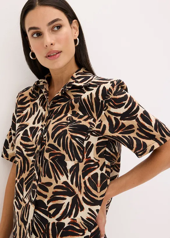 Gedessineerde blouse in linnnlook, bonprix