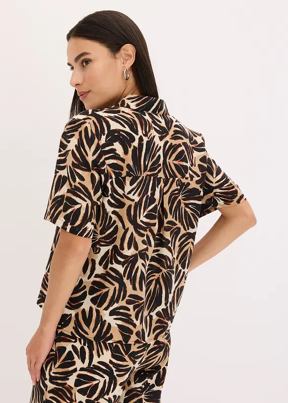 Gedessineerde blouse in linnnlook, bonprix