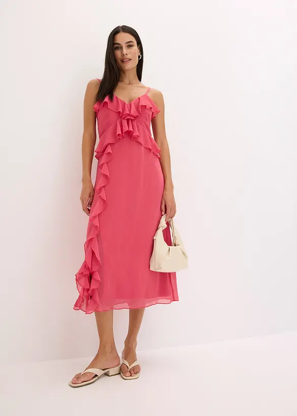 Midi jurk van chiffon met volants, bonprix