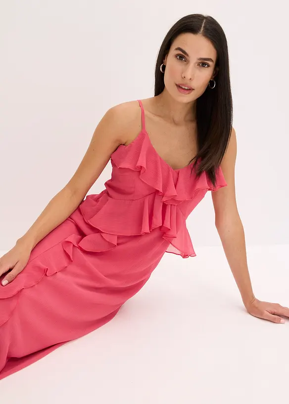 Midi jurk van chiffon met volants, bonprix